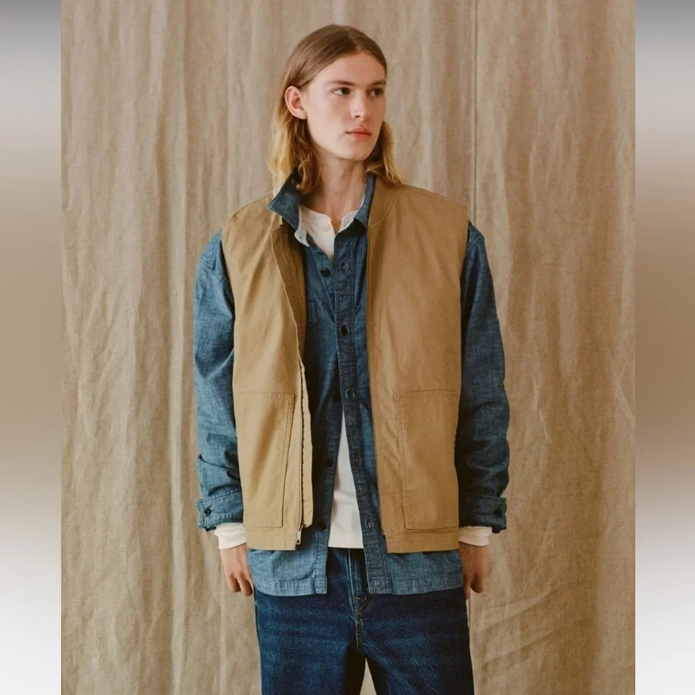 American Eagle AE Men’s Large Workwear Vest Tan Cotton Canvas Rancher Lined NWT